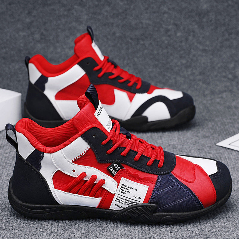 Men's Leather Color-Block Running Sneakers Soft Sole Training