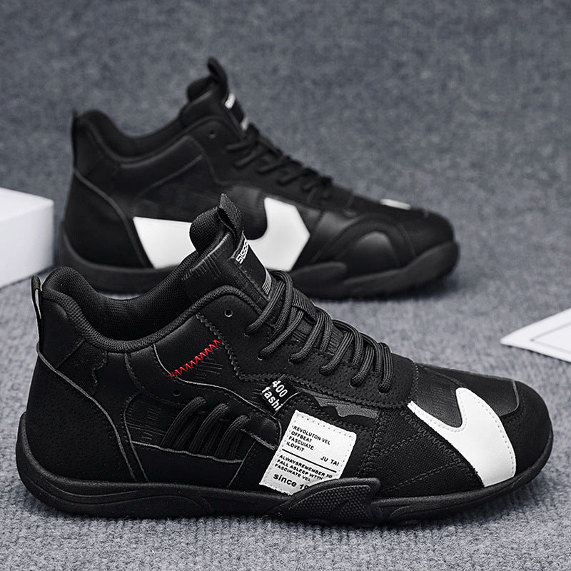 Men's Leather Color-Block Running Sneakers Soft Sole Training