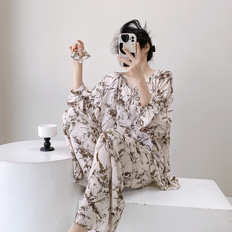 Women’s Cotton Silk Printed Pajama Set Plus Size Long Sleeve