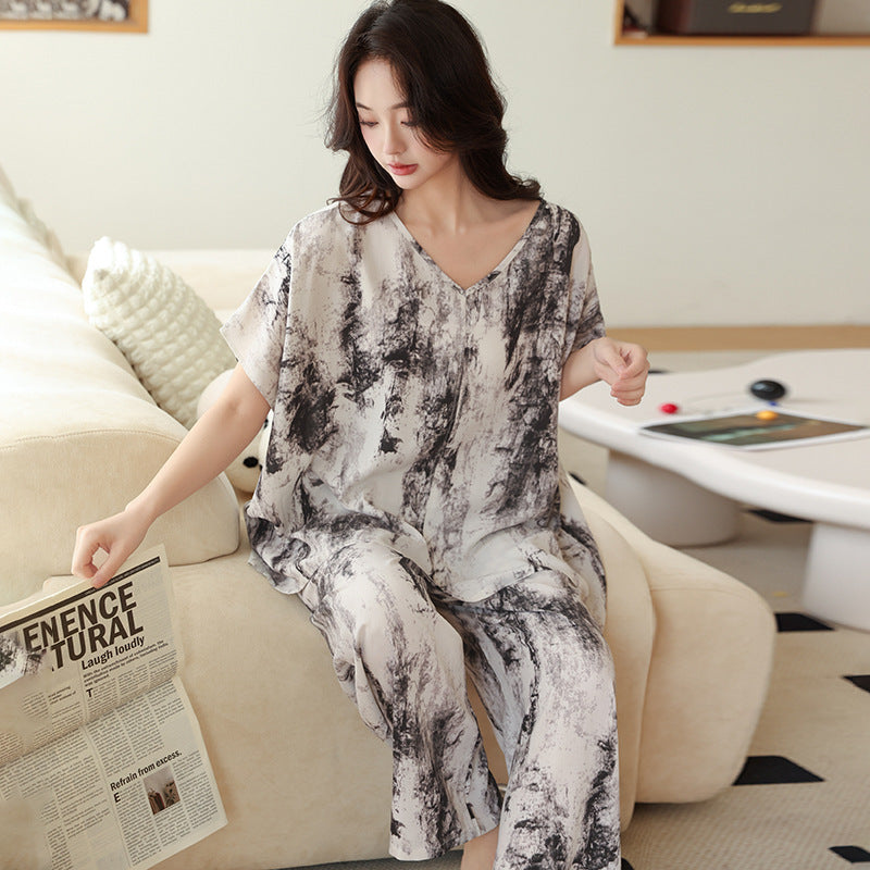 Women’s Cotton Silk Two-Piece Pajama Set Plus Size Casual Wear