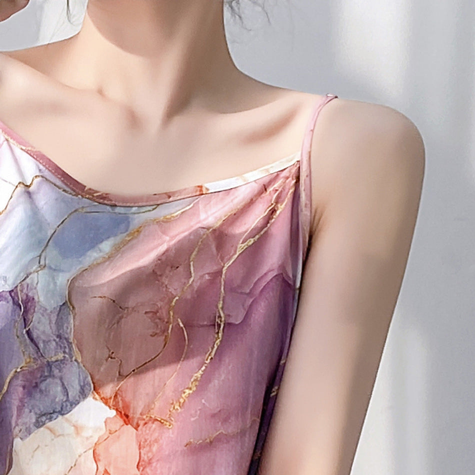 Women’s Cotton Silk Strappy Nightgown Vacation Long Dress