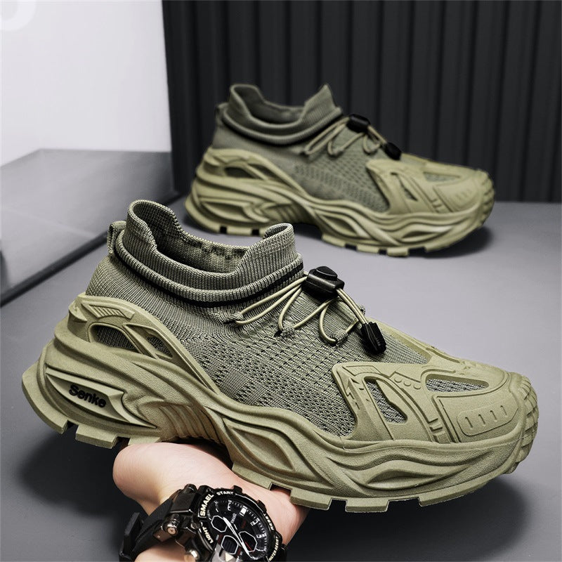 Men's Flying Knit Slip-On Mesh Sneakers Thick Sole Casual Shoes