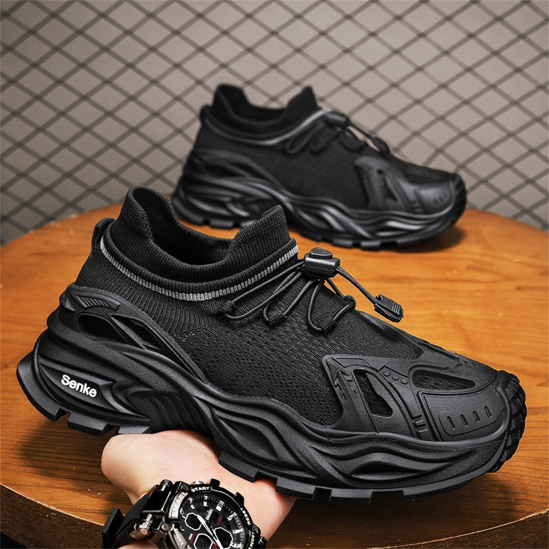 Men's Flying Knit Slip-On Mesh Sneakers Thick Sole Casual Shoes