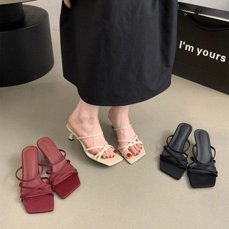 Women’s French Style Square Toe Kitten Heel Open Toe Sandals