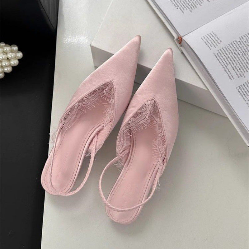 Women's Korean Style Pointed Toe Lace Back-Tie Wedge Sandals