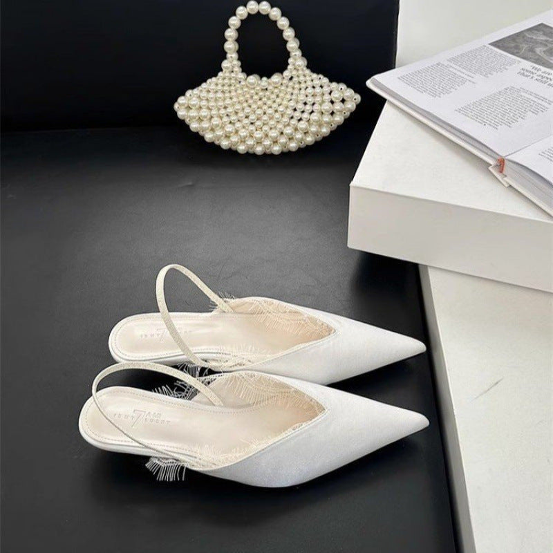 Women's Korean Style Pointed Toe Lace Back-Tie Wedge Sandals