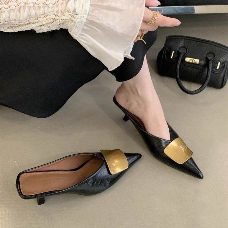 Women's French Style Pointed Toe High Heel Mule Sandals
