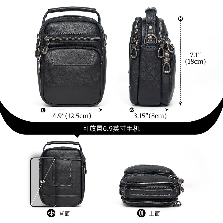 Men's Genuine Leather Crossbody Bag Compact Shoulder Phone Bag