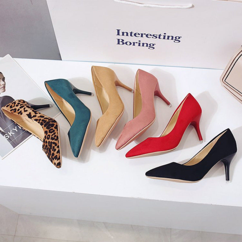 Women's Korean Style Pointed Toe Suede Kitten Heel Pumps