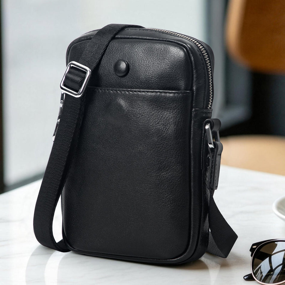 Men's Genuine Leather Crossbody Bag Lightweight Travel Shoulder