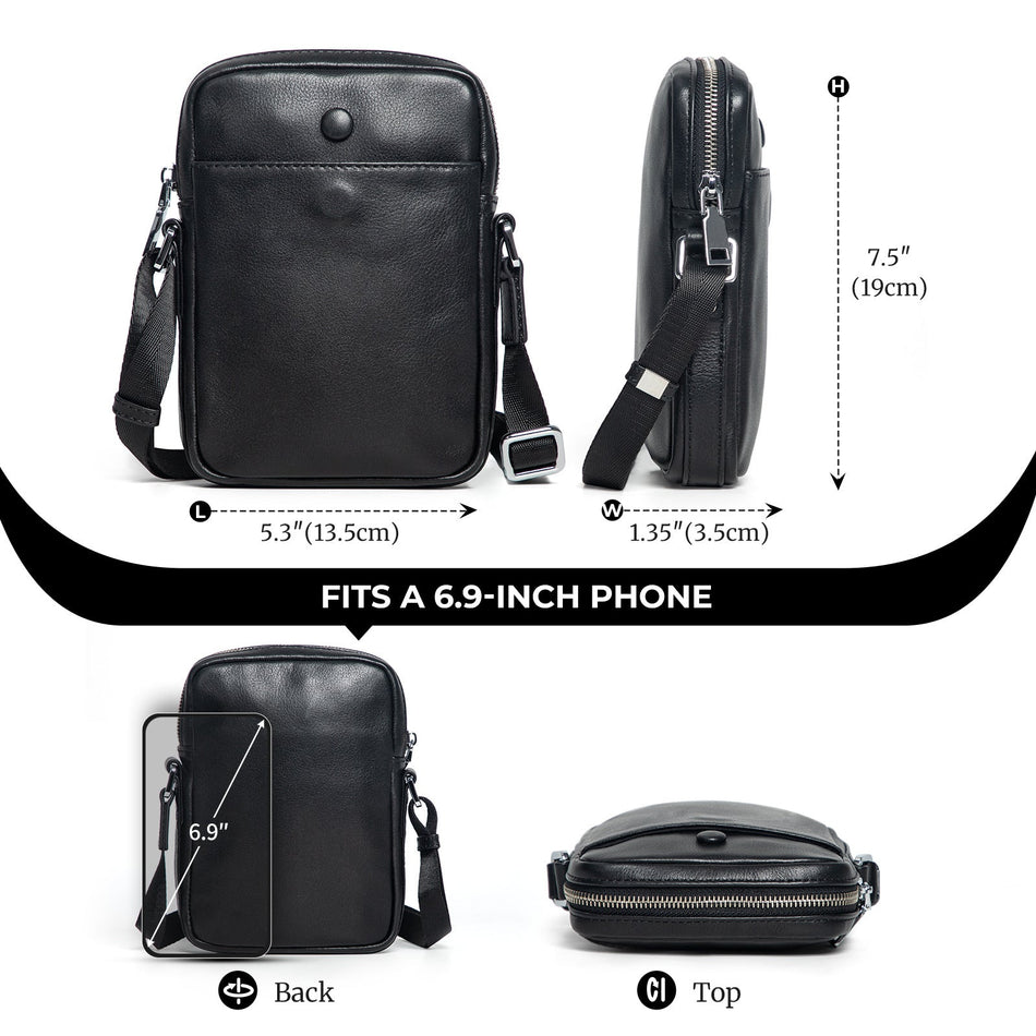 Men's Genuine Leather Crossbody Bag Lightweight Travel Shoulder