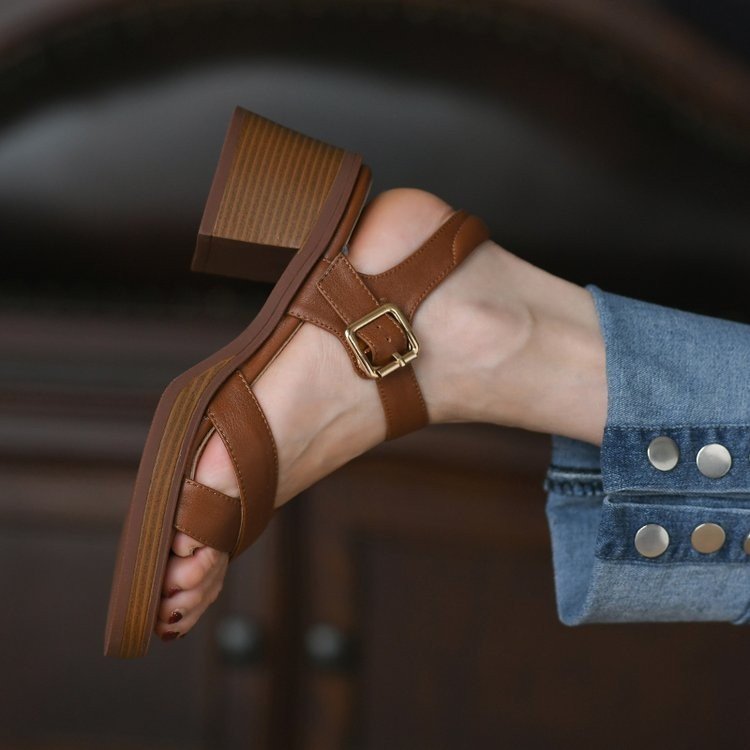 Women's Open Toe Block Heel Platform Strap Sandals