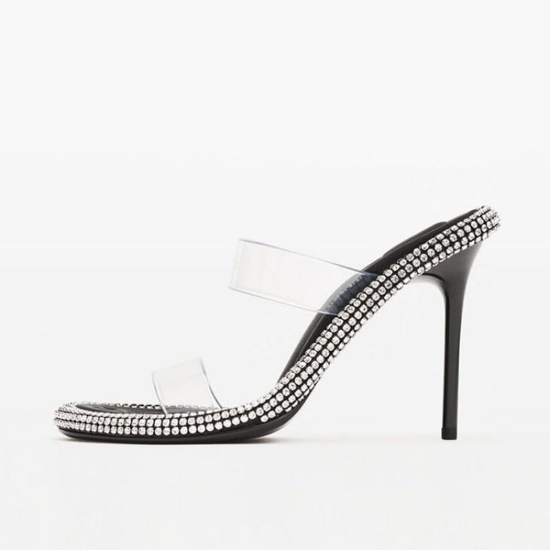 Women's Rhinestone Transparent Stiletto Heel Slide Sandals