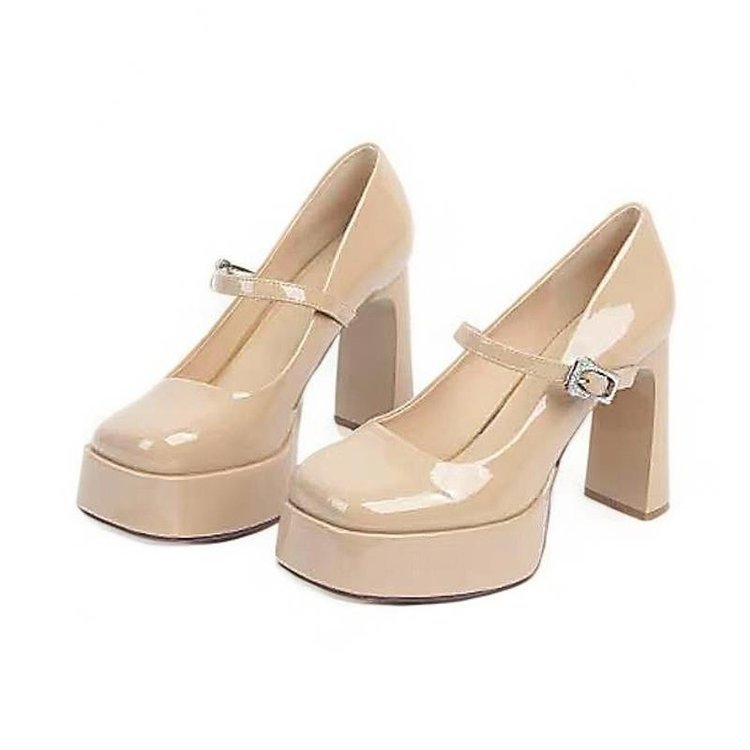 Women's Mary Jane Platform Chunky Heel Leather Pumps