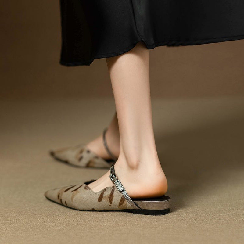 Women's Pointed Toe Leopard Print Flat Sandals