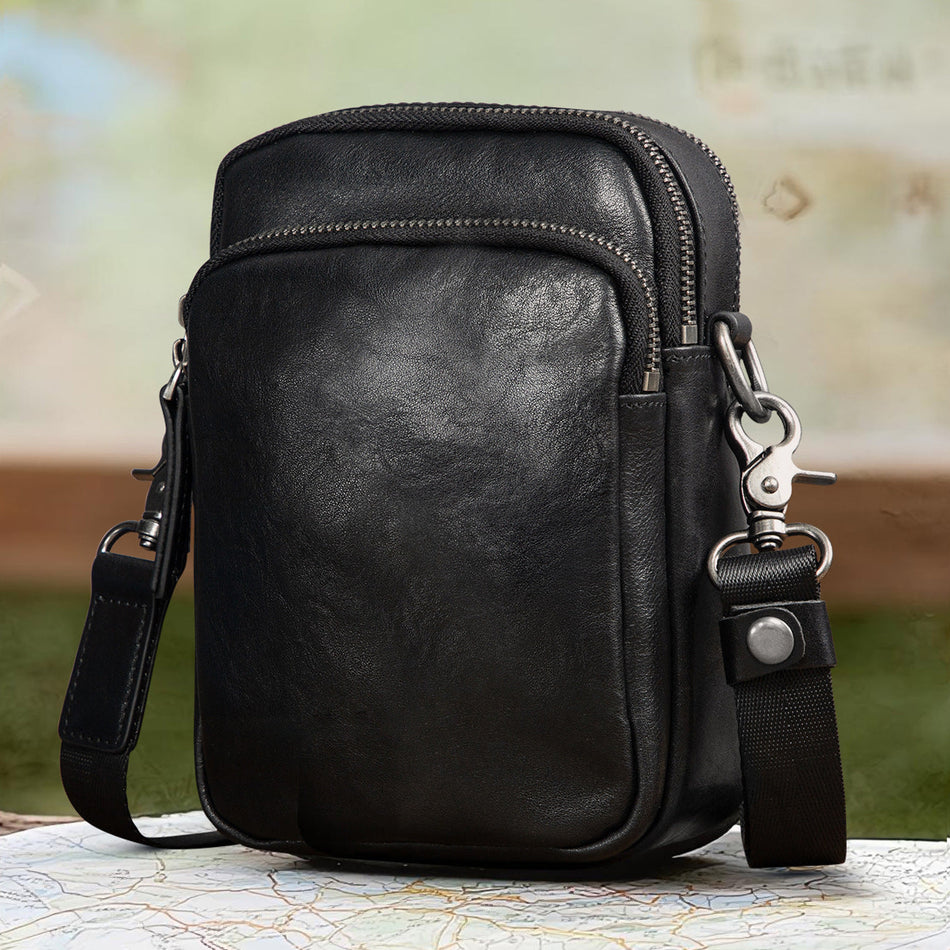 Men's Genuine Leather Crossbody Bag Retro Cowhide Shoulder Bag