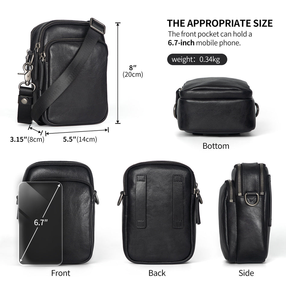 Men's Genuine Leather Crossbody Bag Retro Cowhide Shoulder Bag