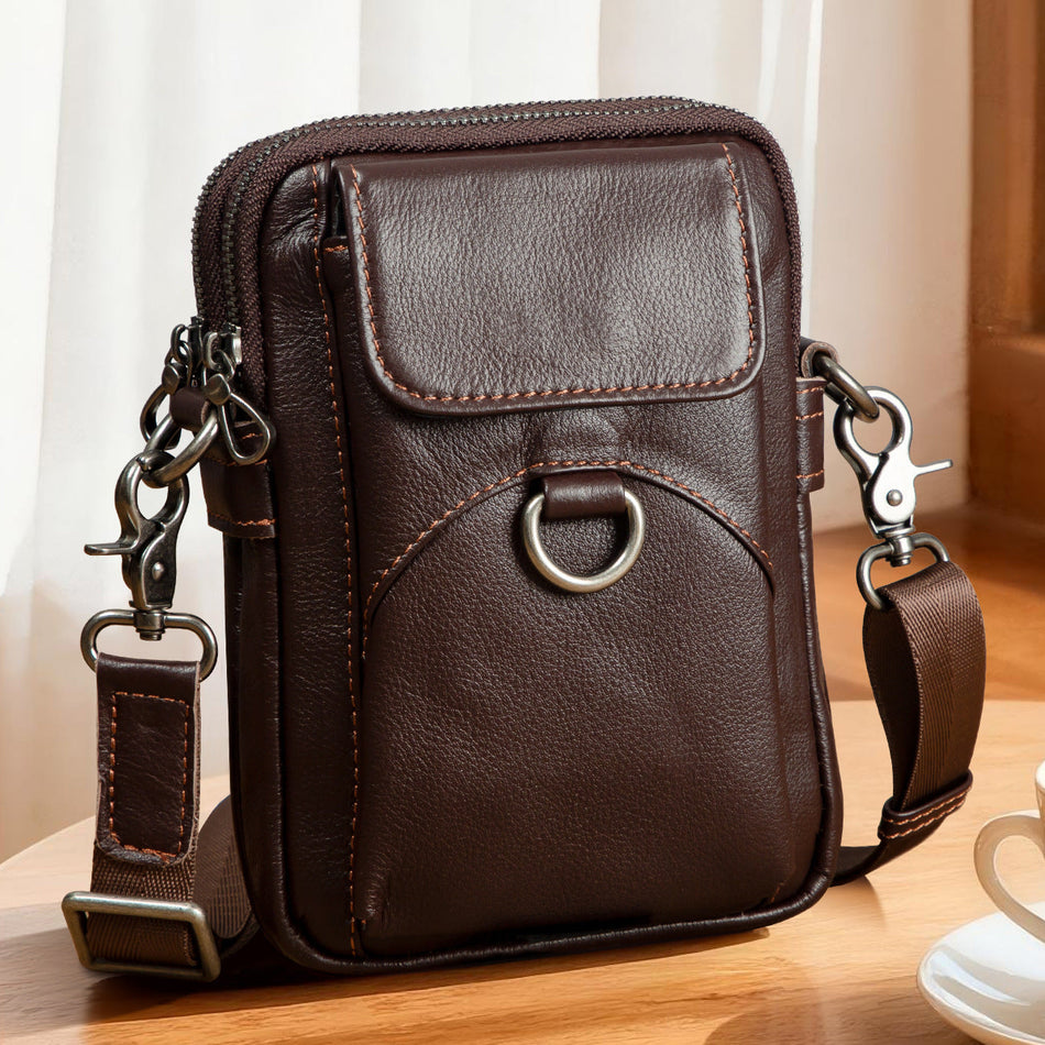 Men's Genuine Leather Phone Bag Retro Crossbody Waist Pouch