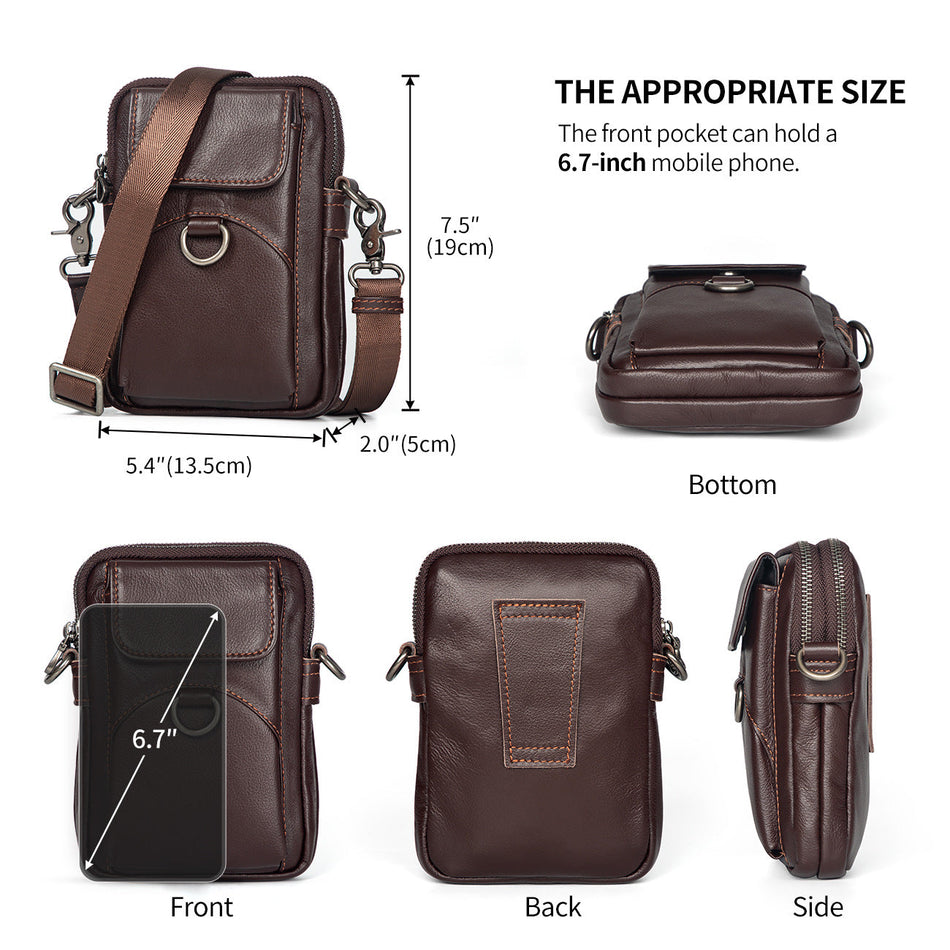 Men's Genuine Leather Phone Bag Retro Crossbody Waist Pouch