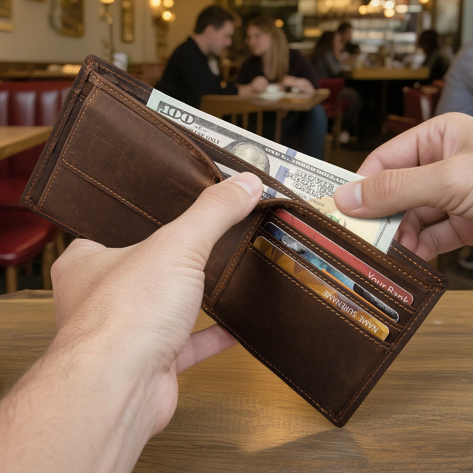 Genuine Leather RFID Blocking Wallet First Layer Cowhide Bifold