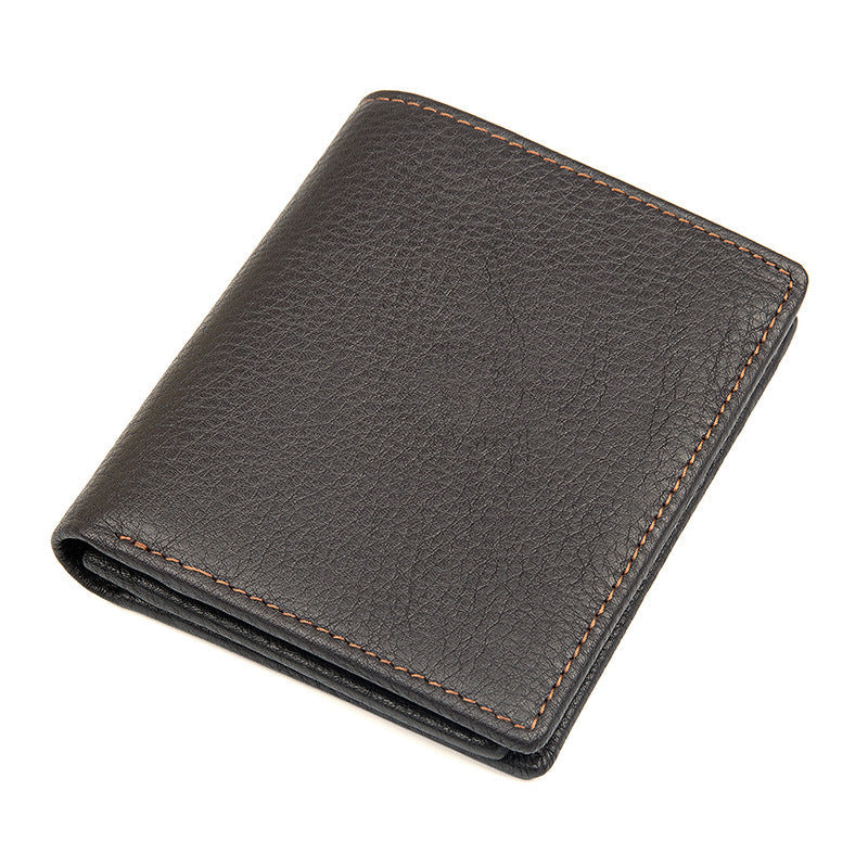 Retro Genuine Leather Men's Short Wallet Multi-Card Coin Clip