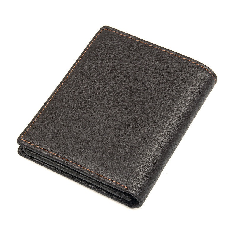 Retro Genuine Leather Men's Short Wallet Multi-Card Coin Clip