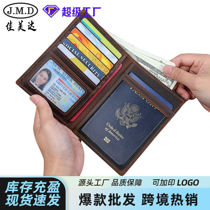 Crazy Horse Leather Men's RFID Multi-Card Passbook Wallet Bag