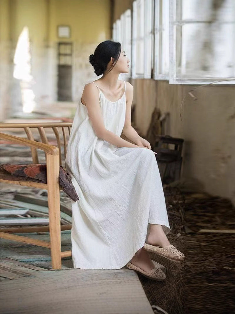 Women's Ramie Tie-Dye Adjustable Strap Maxi Dress
