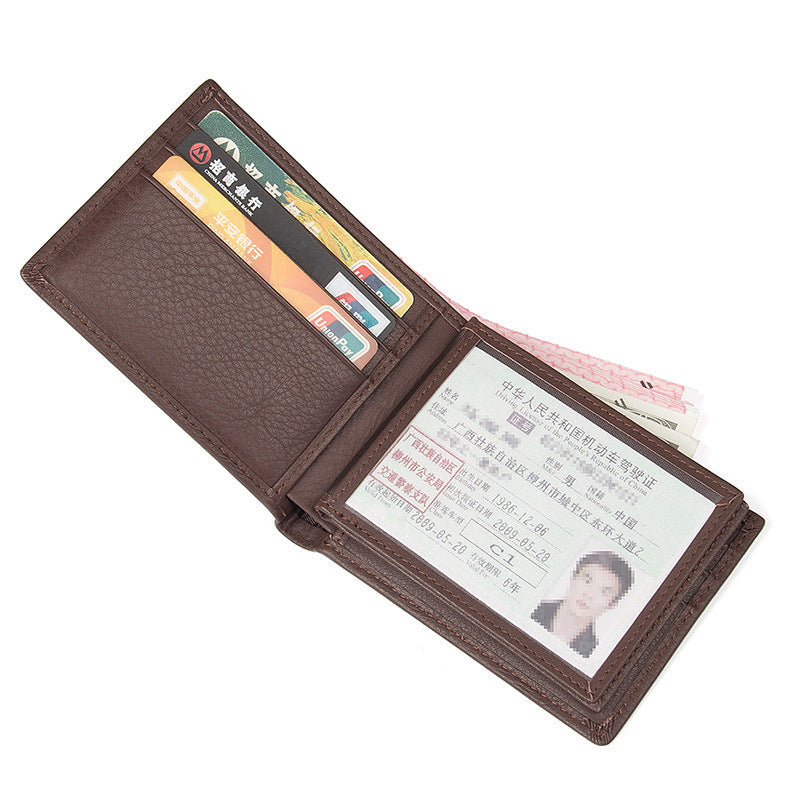 RFID Top Grain Leather Men's Retro Multi-Card Wallet Slim