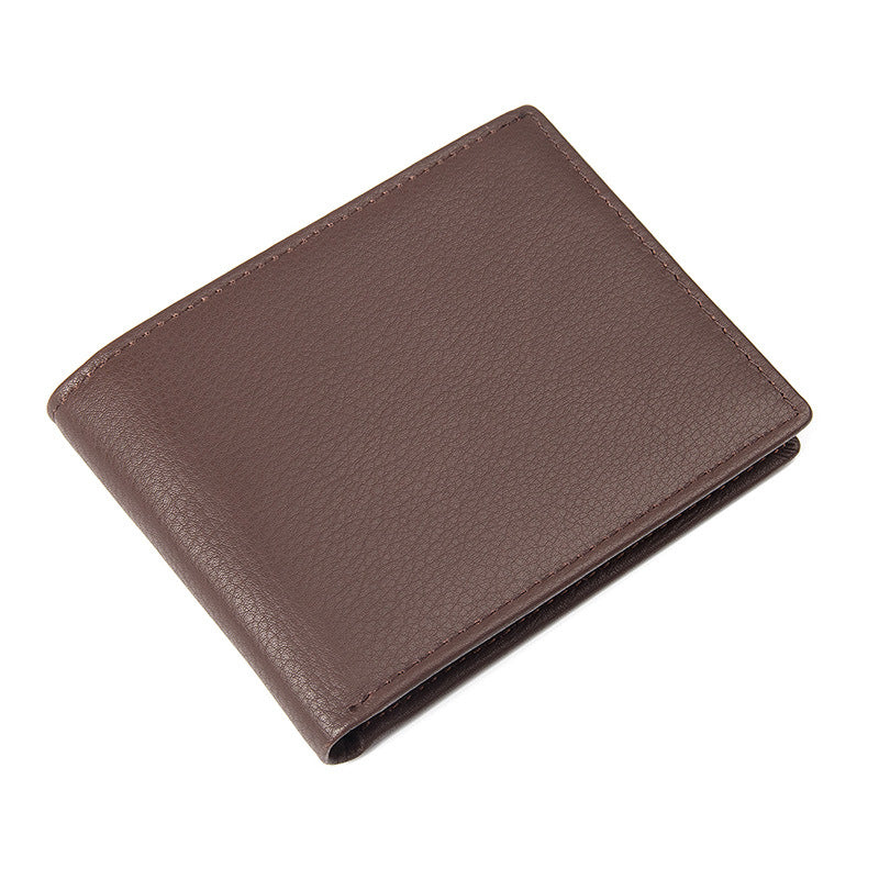 RFID Top Grain Leather Men's Retro Multi-Card Wallet Slim