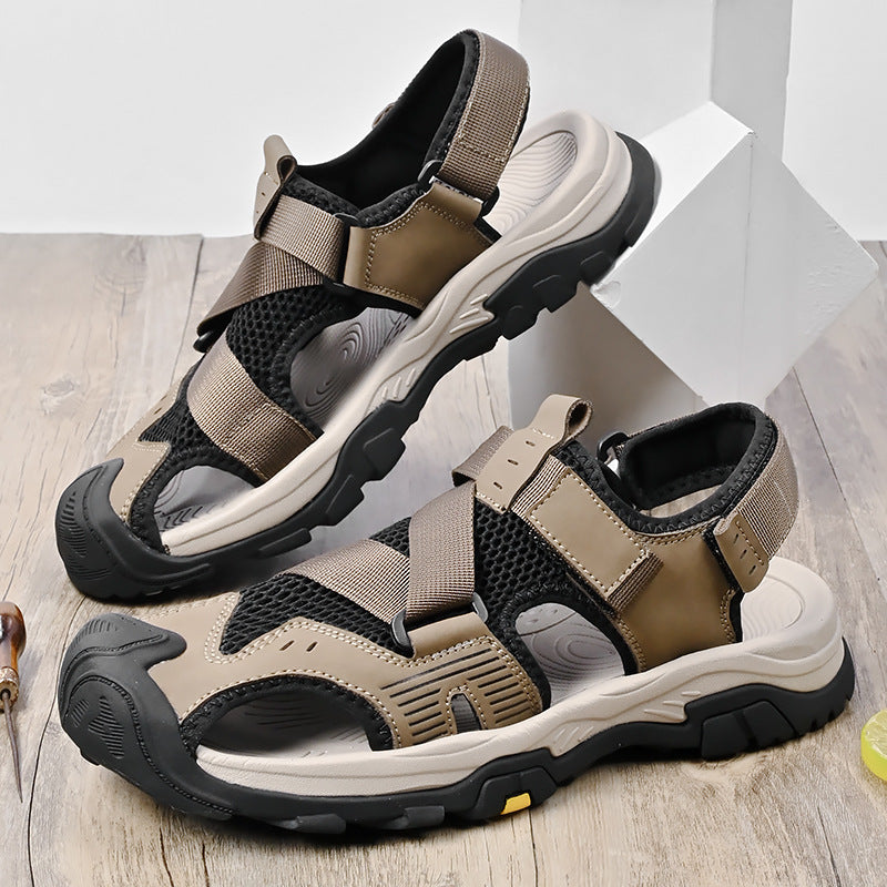 Men's Summer Leather Baotou Sandals Breathable Mesh Non-Slip