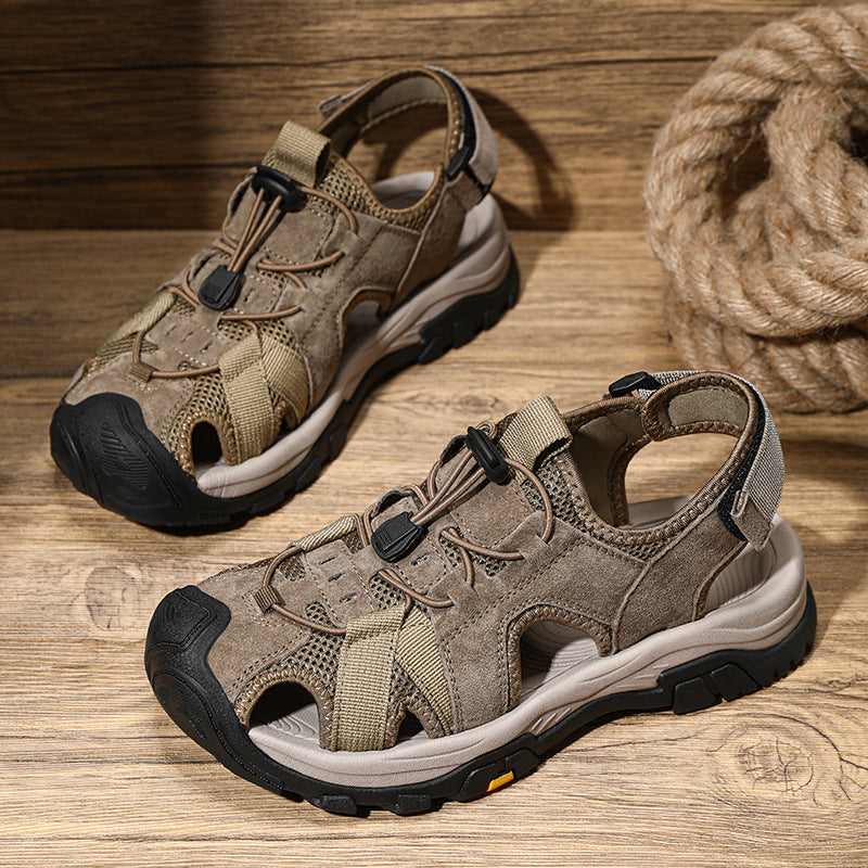 Men's Pigskin Leather Baotou Sandals Outdoor Beach Casual Shoes