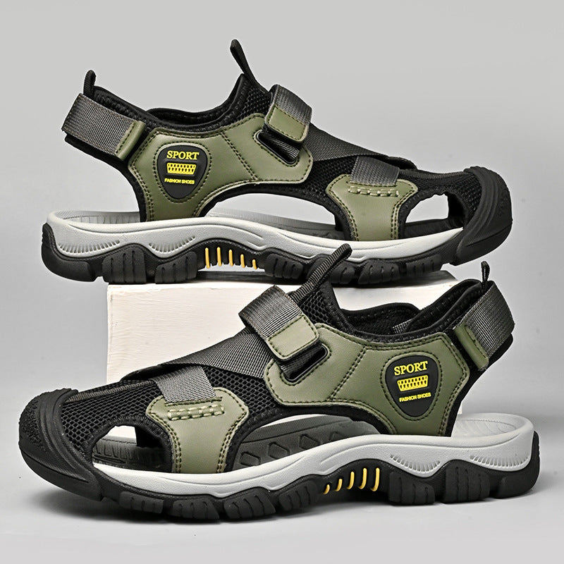 Men's Leather Baotou Sandals Non-Slip Breathable Beach Shoes