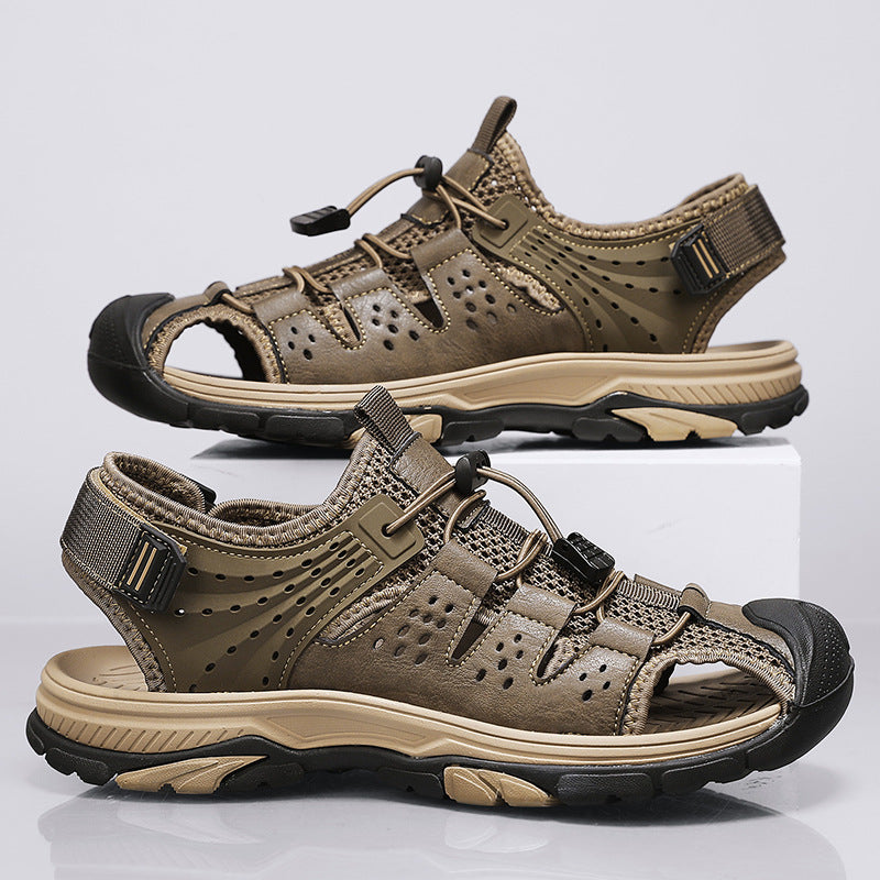 Men's Leather Baotou Sandals Breathable Non-Slip Outdoor Shoes