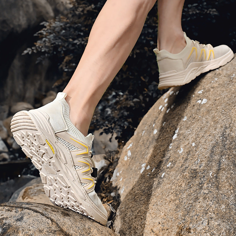 Men's Mesh Leather Shoes Breathable Lightweight Non-Slip Sneakers