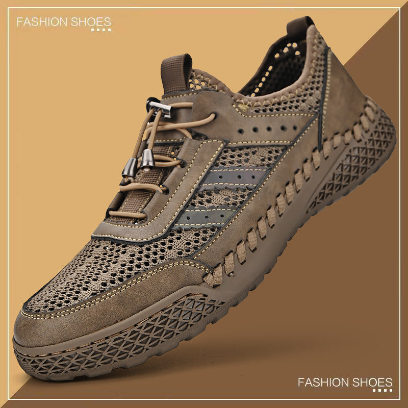 Men's Slip-On Mesh Leather Shoes Lightweight Breathable Sneakers