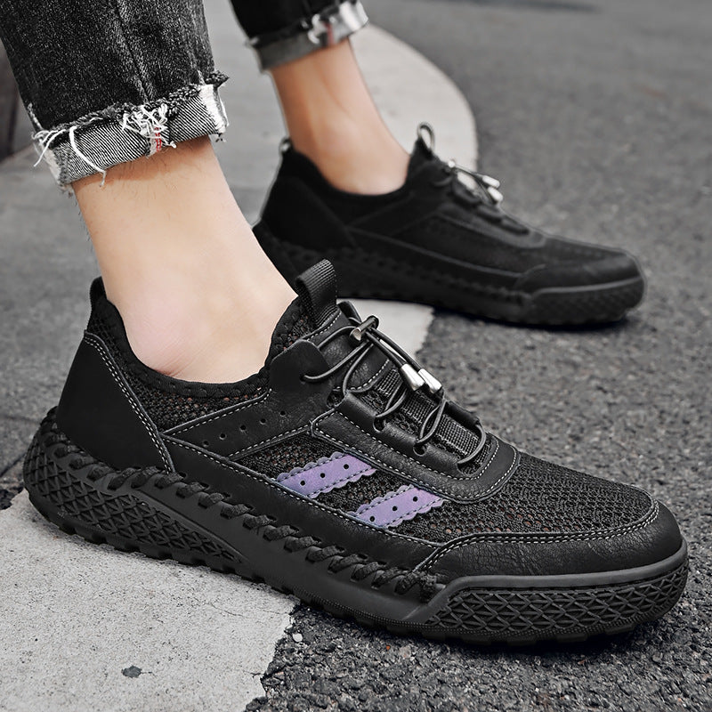 Men's Slip-On Mesh Leather Shoes Lightweight Breathable Sneakers