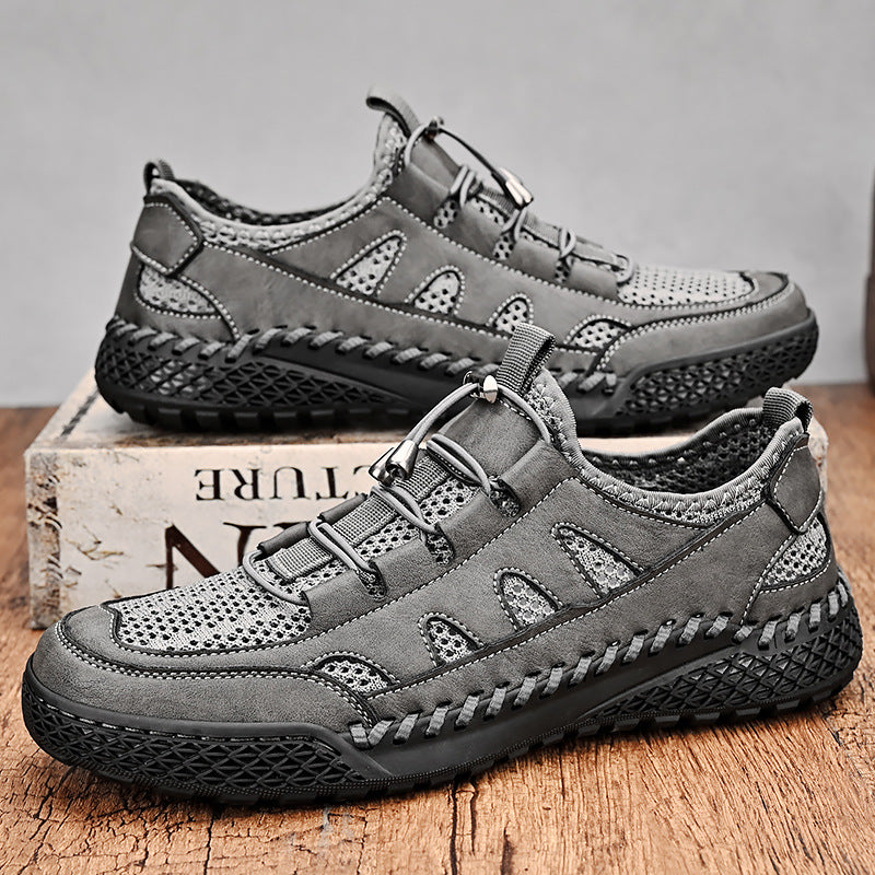 Men's Mesh Leather Breathable Sneakers Lightweight Running Shoes