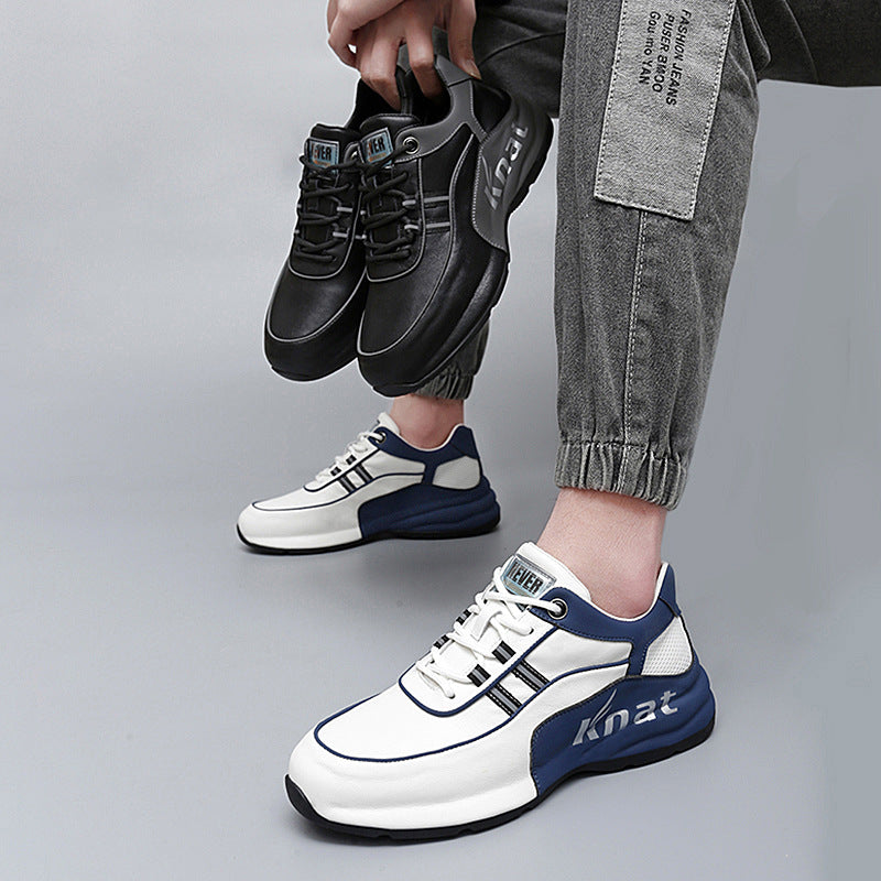 Men's Cowhide Thick Sole Sports Sneakers Lightweight Breathable