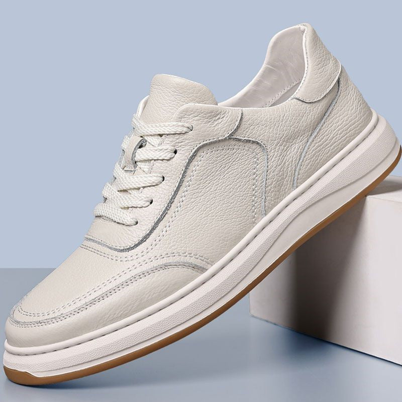 Men's White Leather Sneakers Breathable Casual Sports Shoes