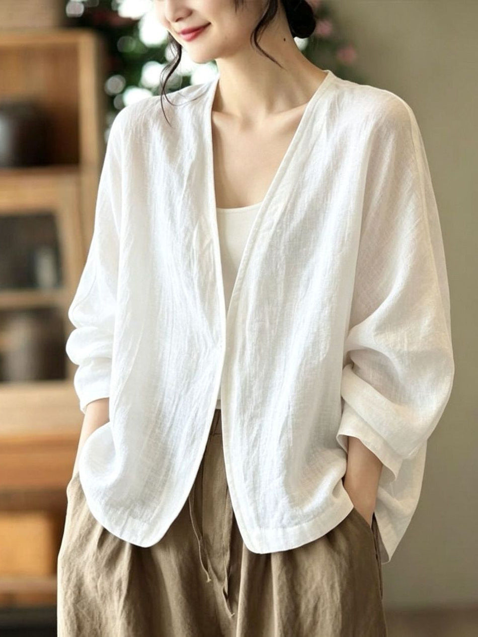 Women's Cotton Linen Vintage Sun Protection Cardigan Shirt