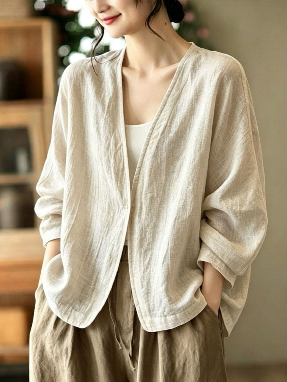 Women's Cotton Linen Vintage Sun Protection Cardigan Shirt