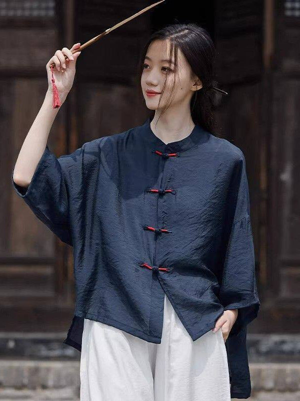 Women Cotton Linen Buttoned Sun Protection Summer Shirt
