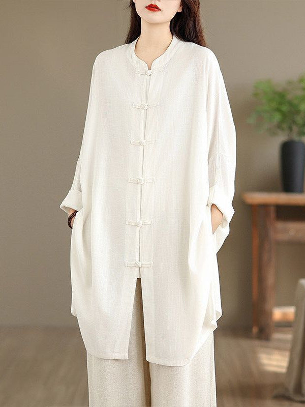 Women Cotton Linen Zen Style Sun Protection Long Sleeve Shirt