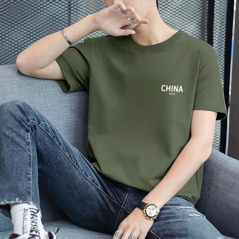 Men's Letter Print Round Neck T-Shirt Casual Short Sleeve Top