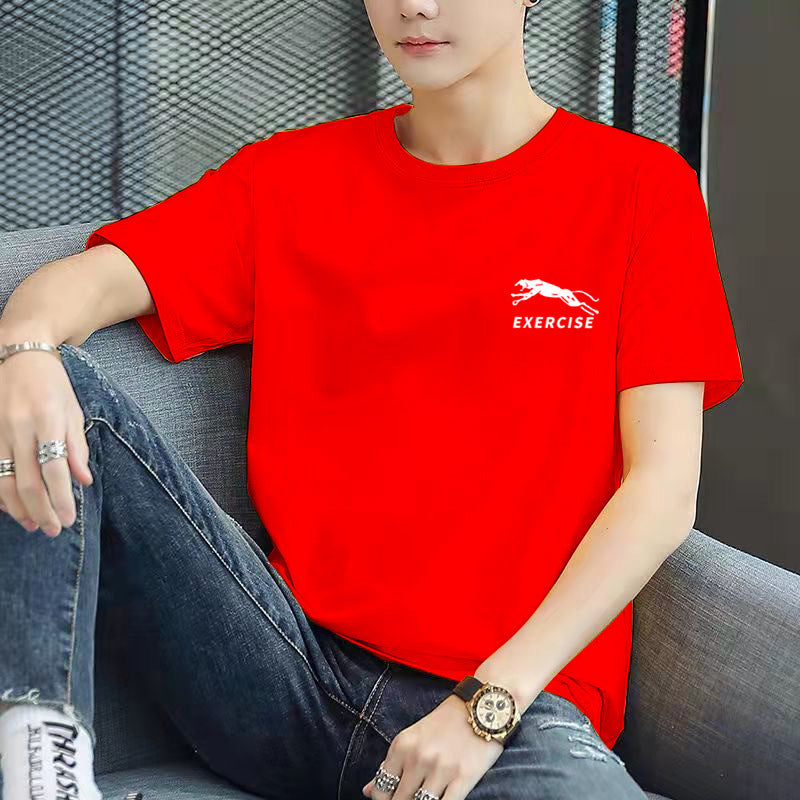 Men's Letter Print Round Neck T-Shirt Casual Short Sleeve Top