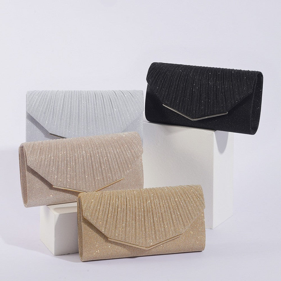 Shiny Pleated Large Capacity Evening Handbag for Women