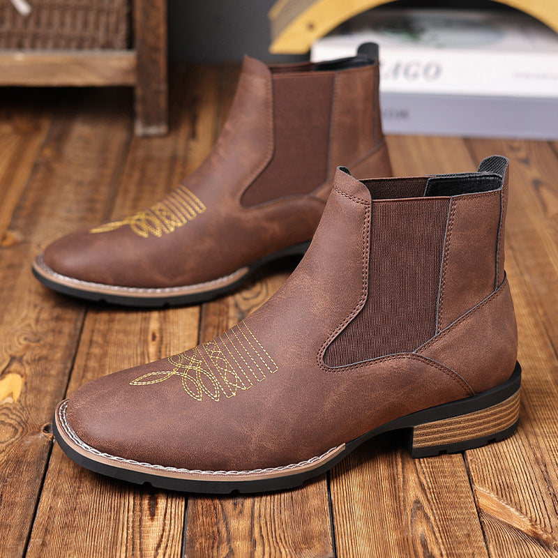 Men's Embroidered Chelsea Martin Ankle Boots