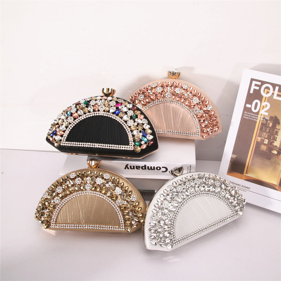 Women's Diamond Fan Evening Handbag with Chain Strap