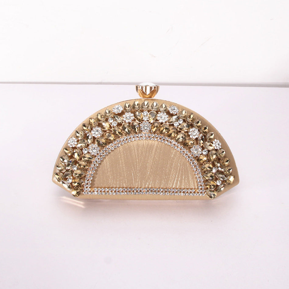 Women's Diamond Fan Evening Handbag with Chain Strap